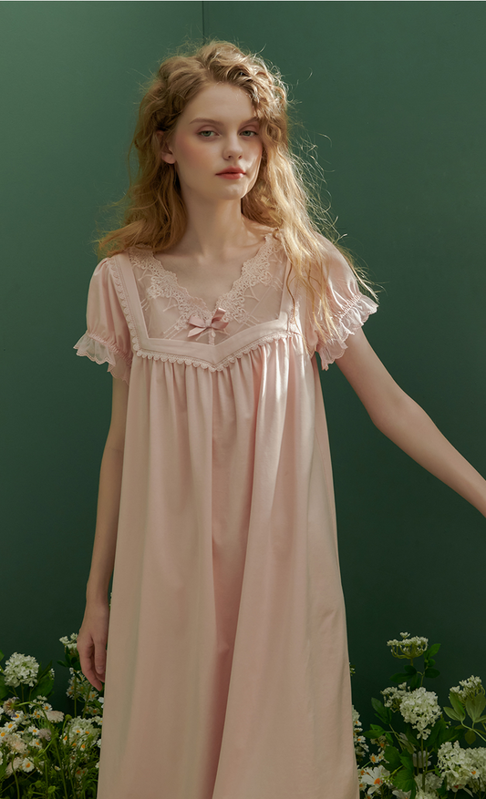 コットン レース刺繍のフレンチネグリジェ