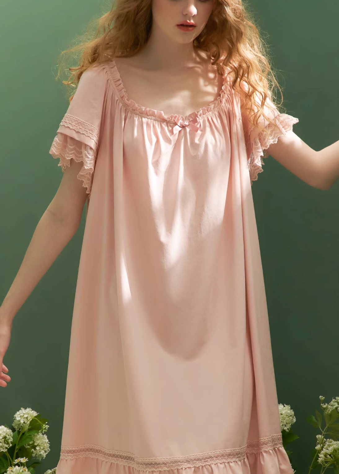 コットンレース袖お姫様のネグリジェ