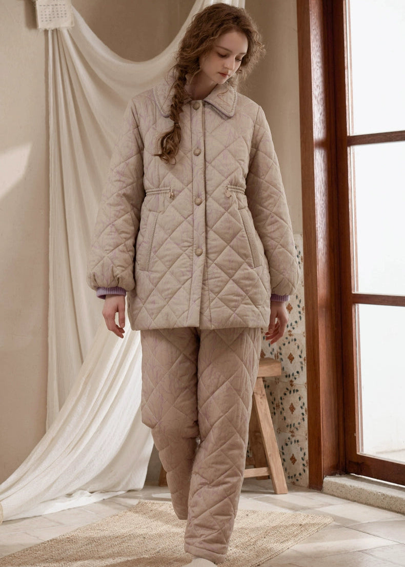 コットン ドールカラーキルティングルームウェア