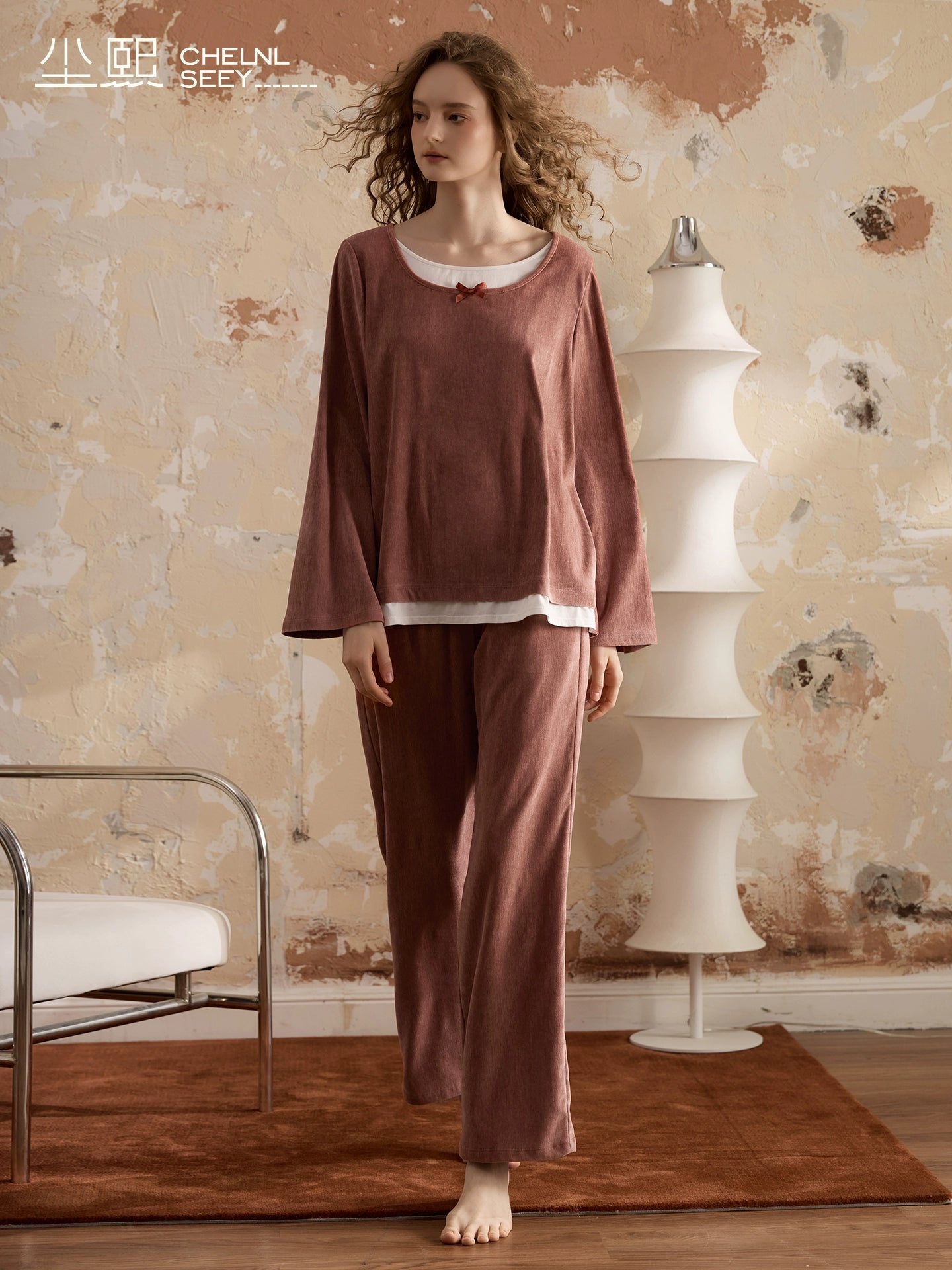 フリース小さなリボンのパジャマ