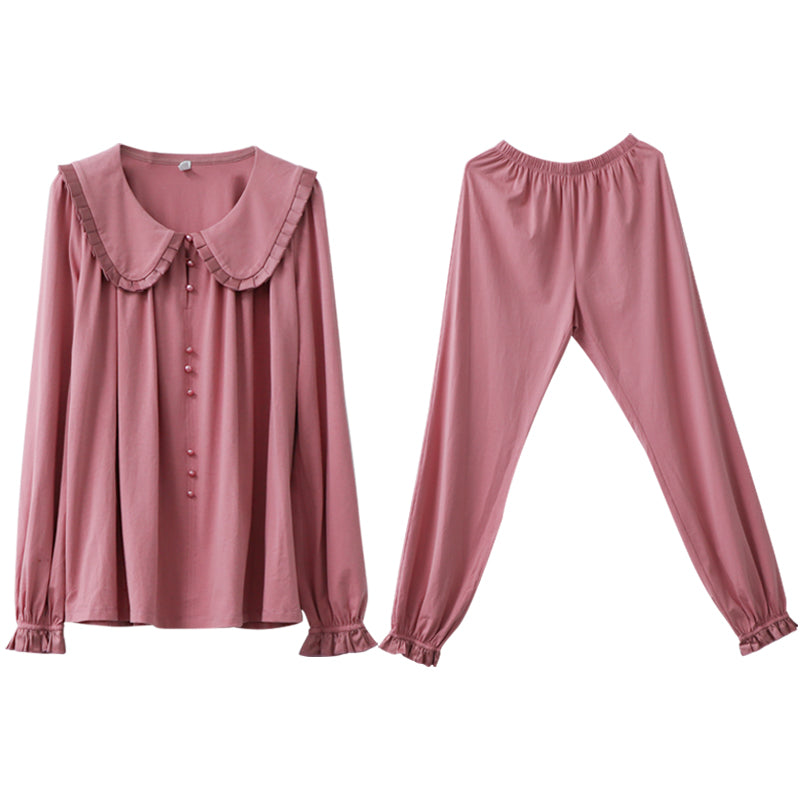 コットンフレンチスタイルフラワー襟のパジャマ