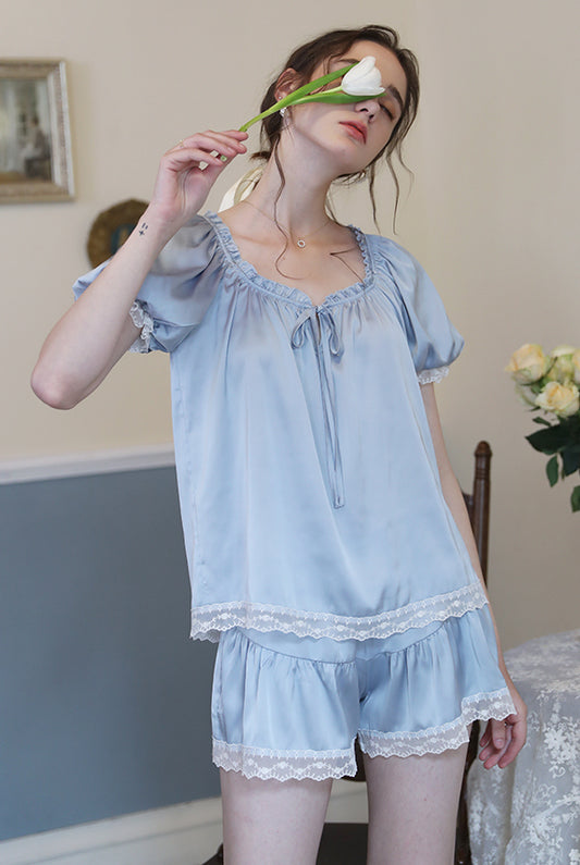 サテンフレンチスウィートレースパジャマ