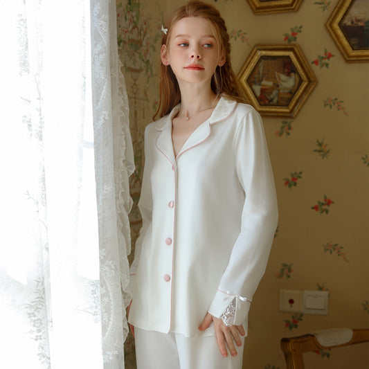 フローラル柄レースとミニリボンのスウィートコットンパジャマ