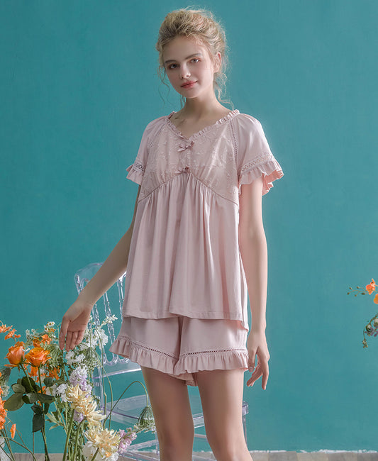 コットンVネックスウィートフリルパジャマ