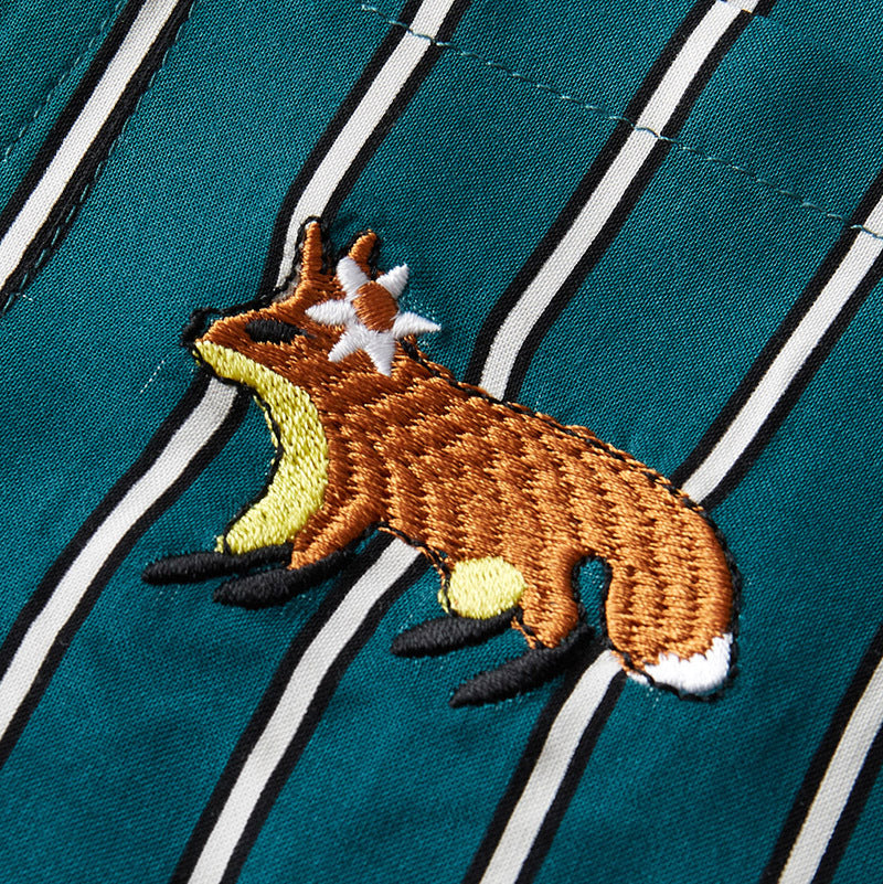 ビスコースきつね刺繍ストライプパジャマ
