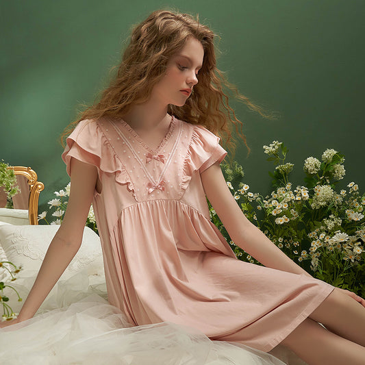 コットンダブルリボンのプリンセス風ネグリジェ