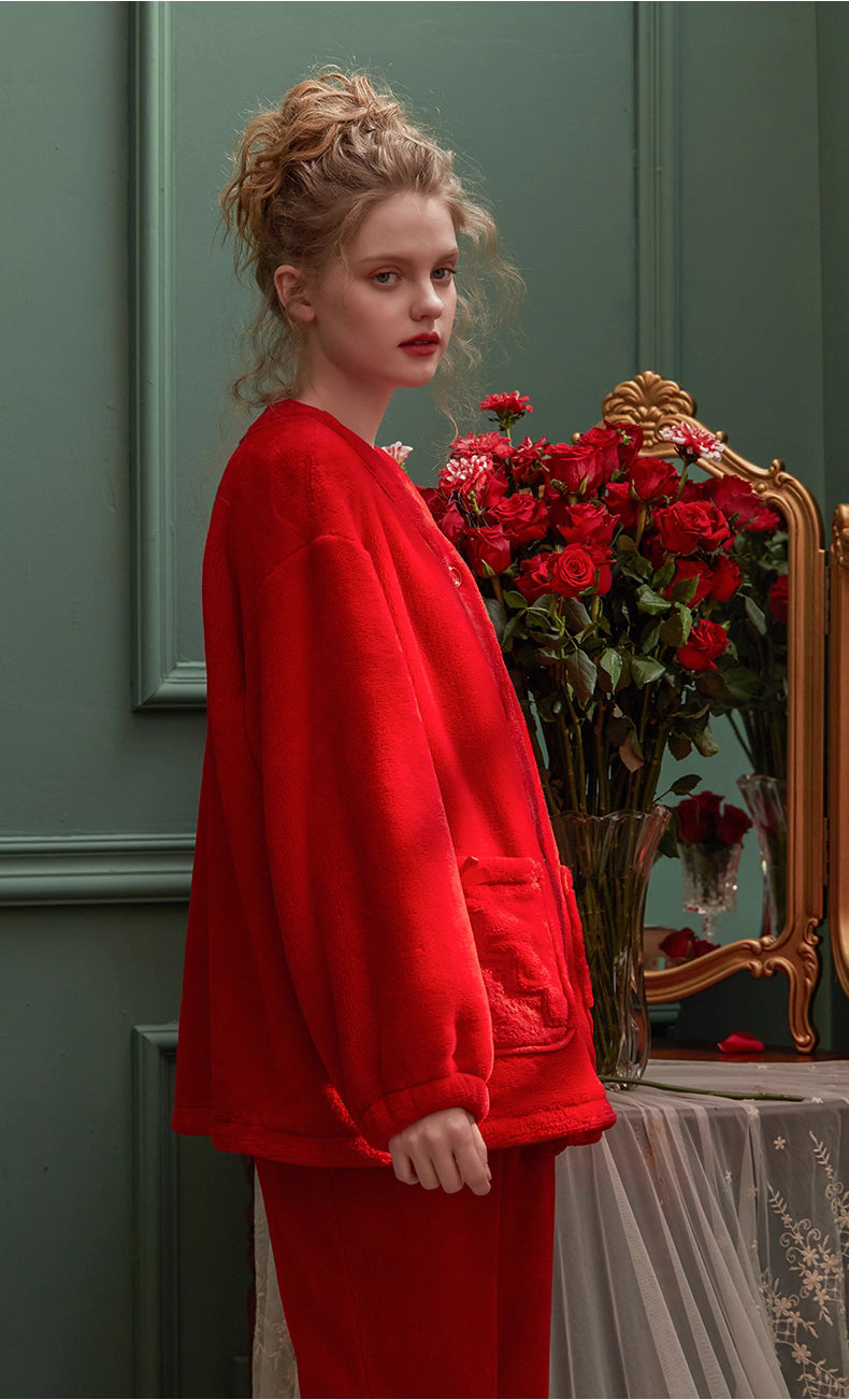 フリースレースポケットのふわふわルームウェア