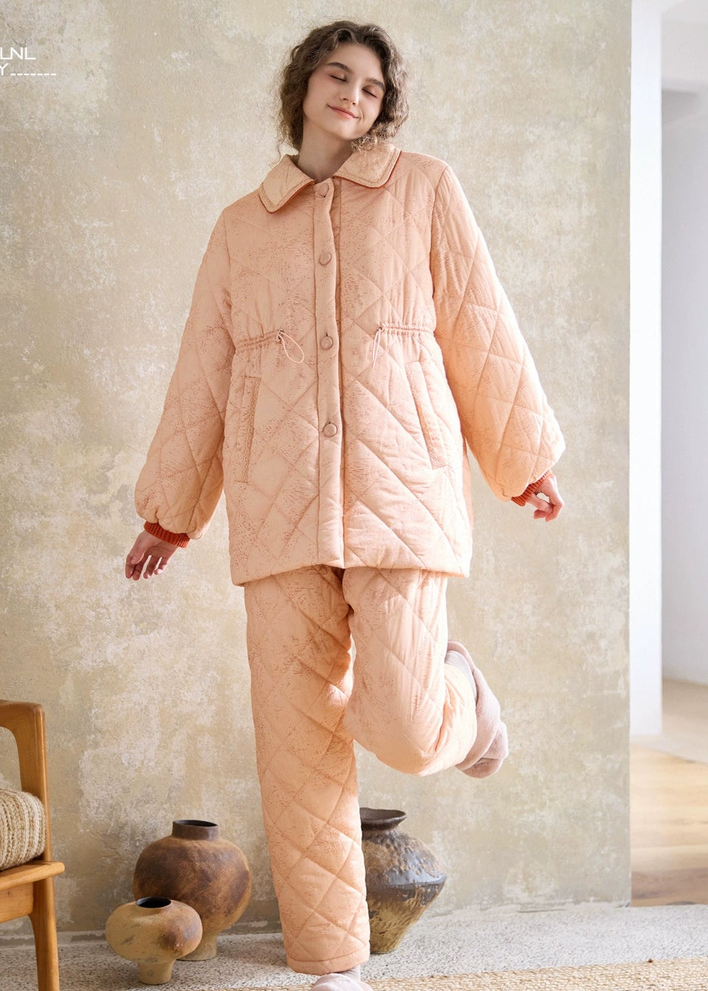 コットン ドールカラーキルティングルームウェア