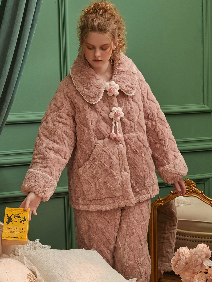 フリースお花のもこもこルームウェア