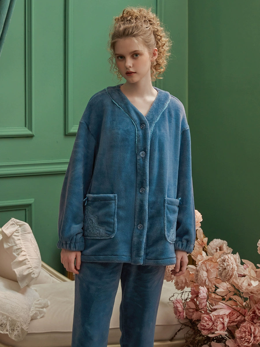 フリースレースポケットのふわふわルームウェア