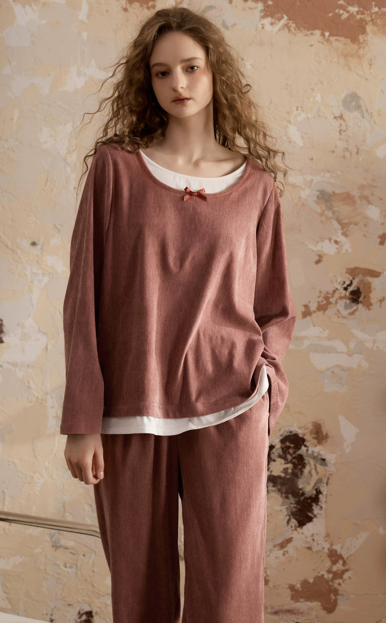 フリース小さなリボンのパジャマ