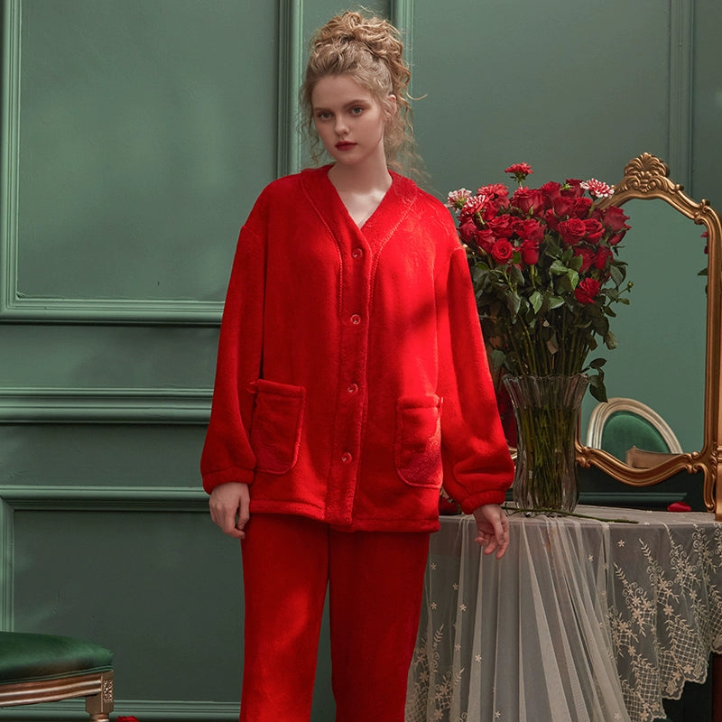 フリースレースポケットのふわふわルームウェア