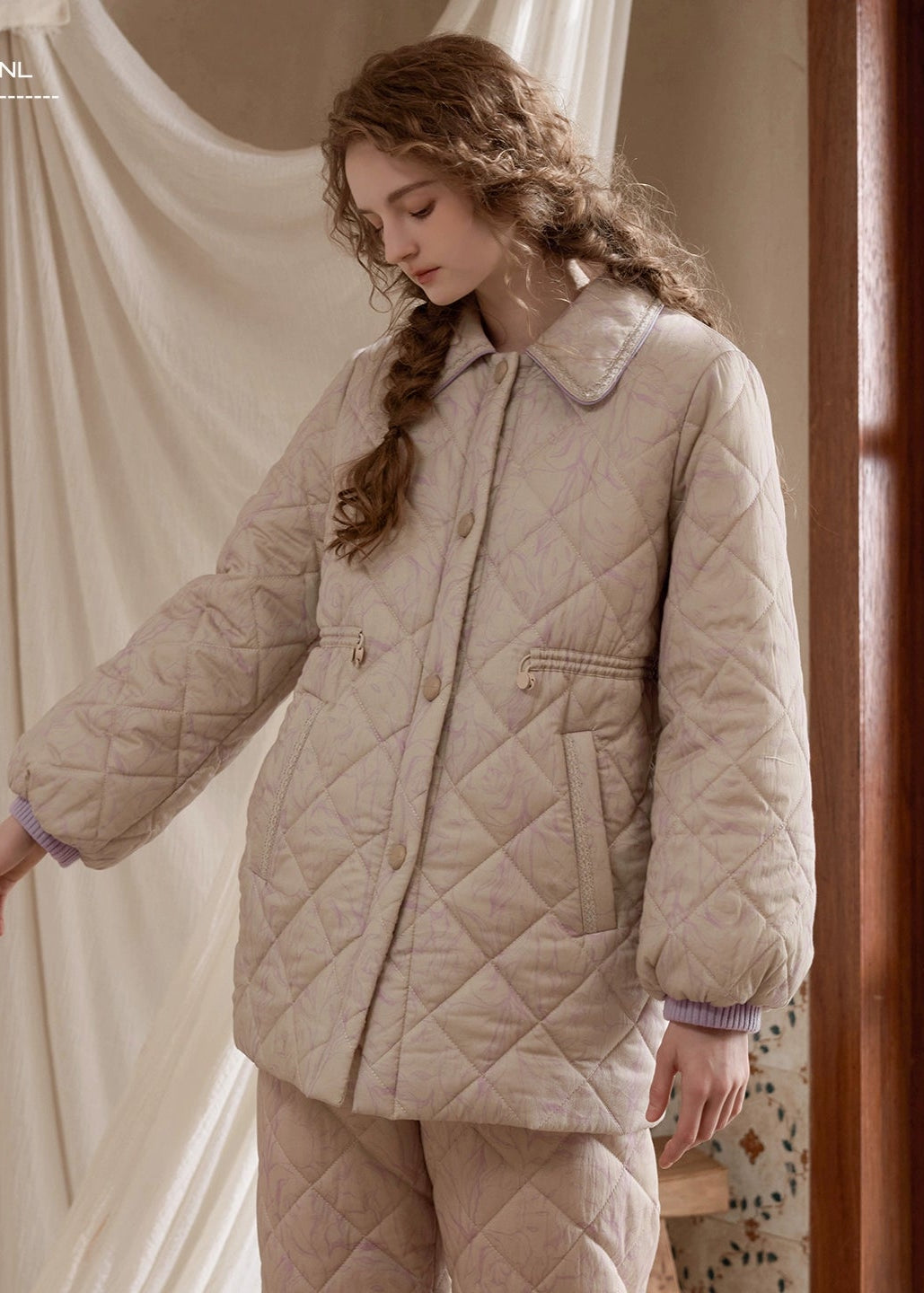 コットン ドールカラーキルティングルームウェア