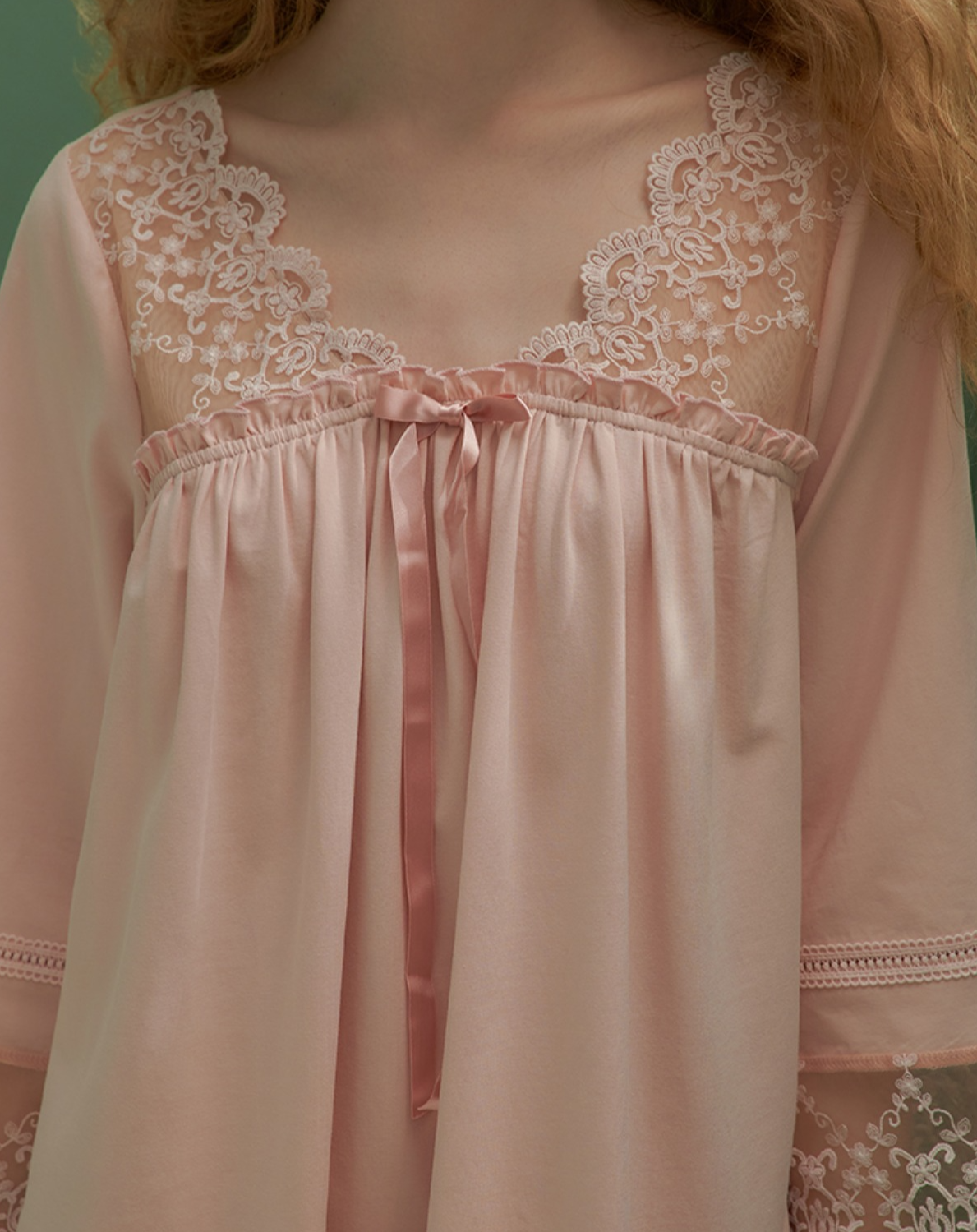 コットンスクエアネックフローラルレースのスウィートネグリジェ