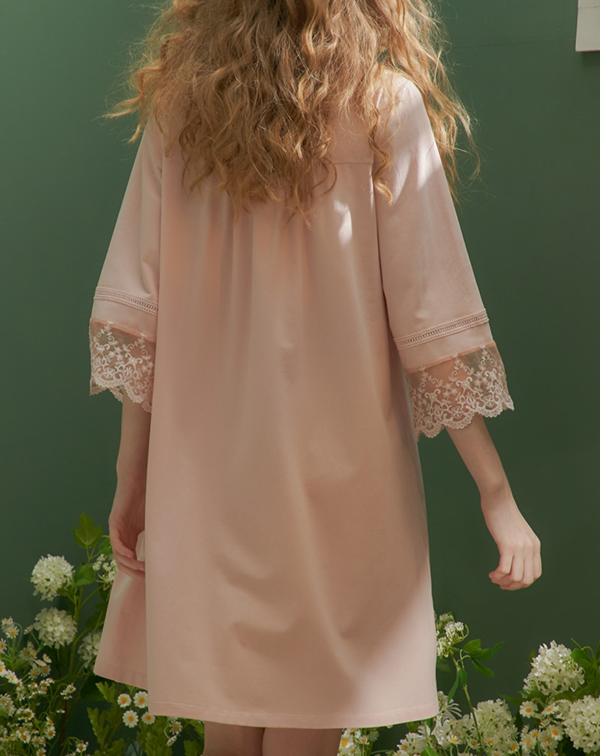 コットンスクエアネックフローラルレースのスウィートネグリジェ