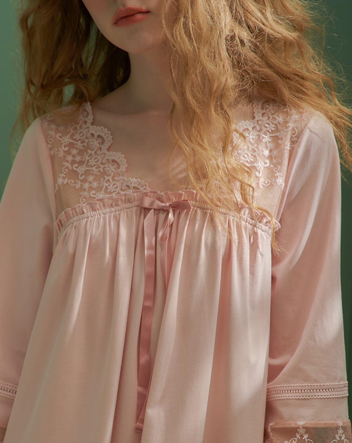 コットンスクエアネックフローラルレースのスウィートネグリジェ