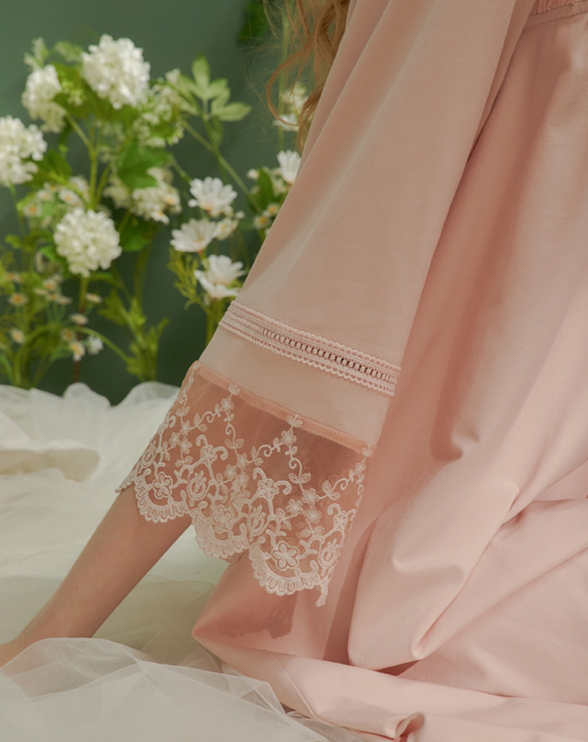 コットンスクエアネックフローラルレースのスウィートネグリジェ