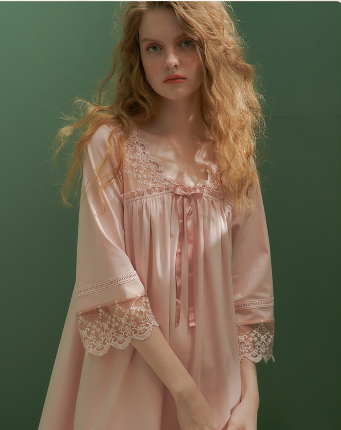 コットンスクエアネックフローラルレースのスウィートネグリジェ