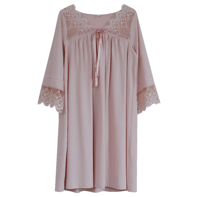 コットンスクエアネックフローラルレースのスウィートネグリジェ